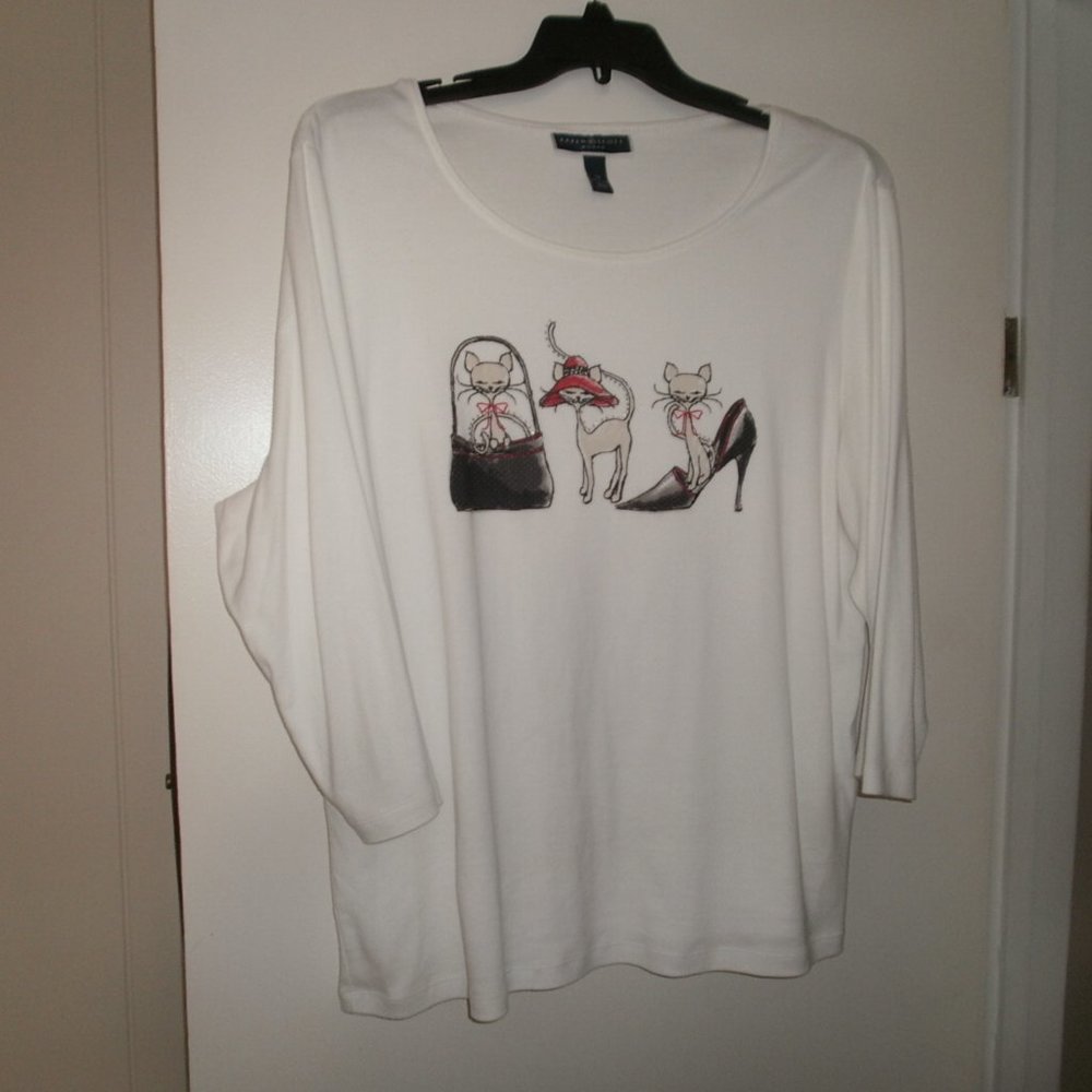 Karen Scott Woman's white top with cats 2X